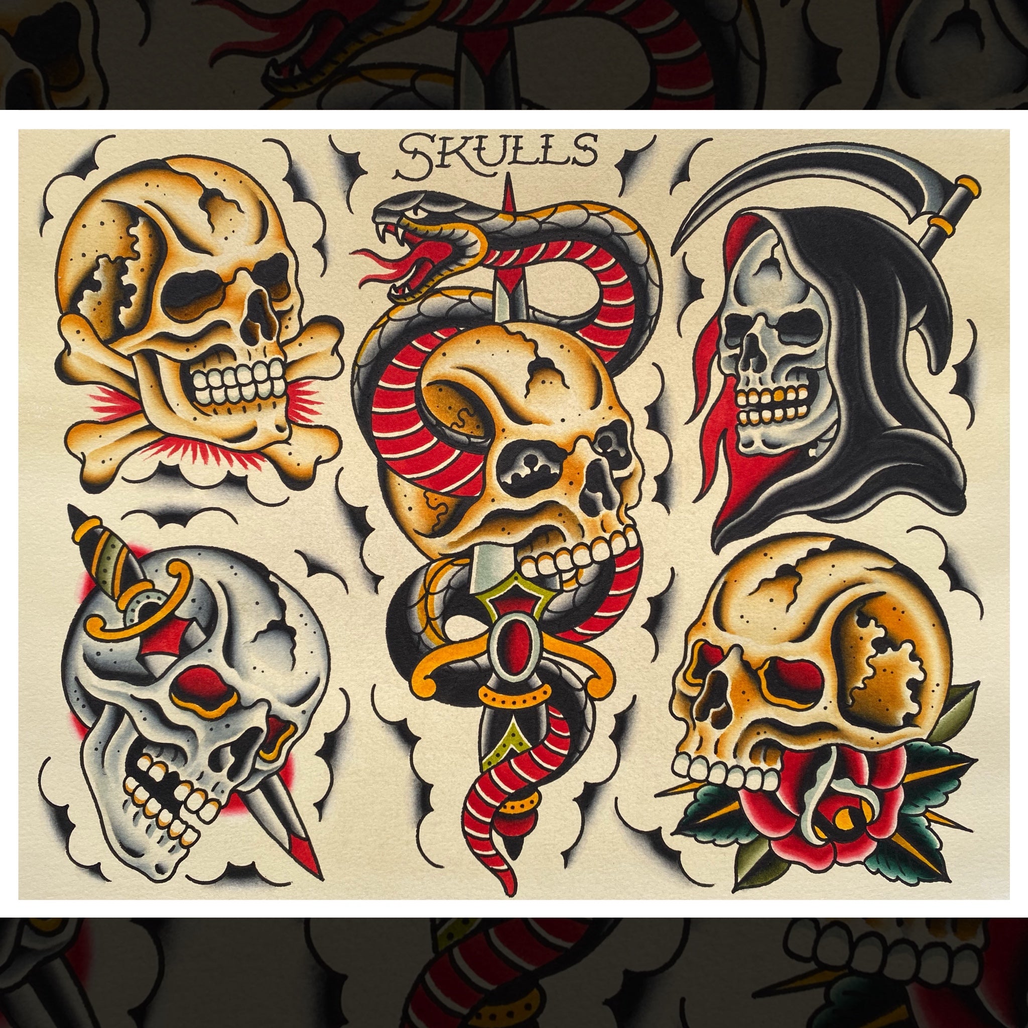 skull tattoo flash sheets