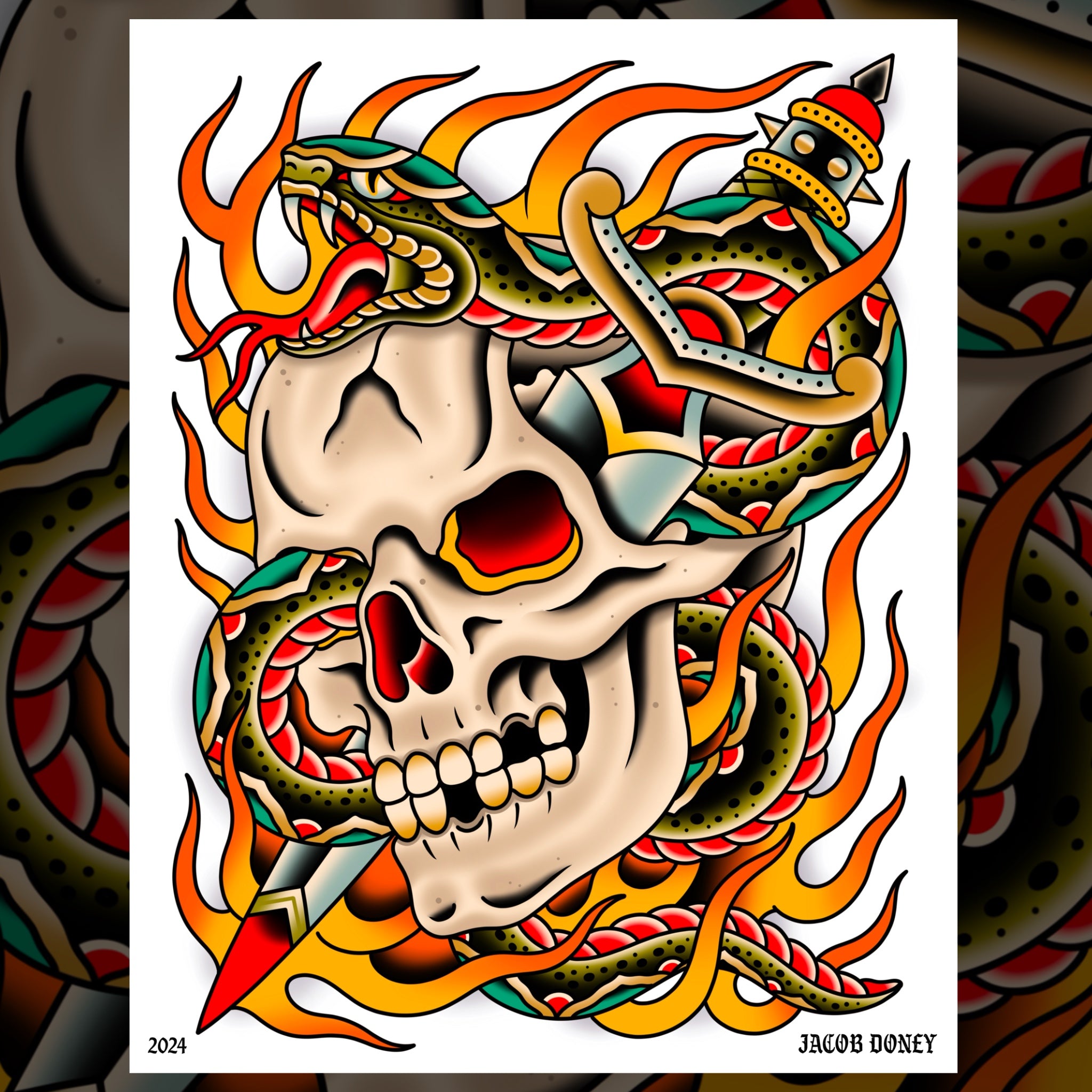 SKULL SNAKE AND DAGGER PRINT