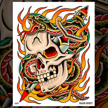 SKULL SNAKE AND DAGGER PRINT