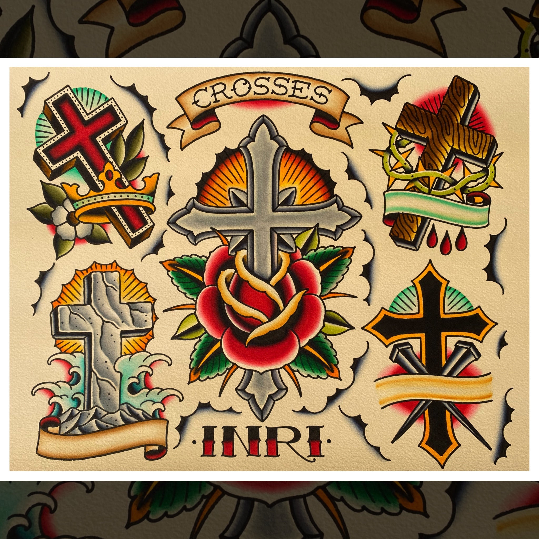 6 Cross Tattoo's - A Sticker Pack of 6 Individual Cross Tattoo's